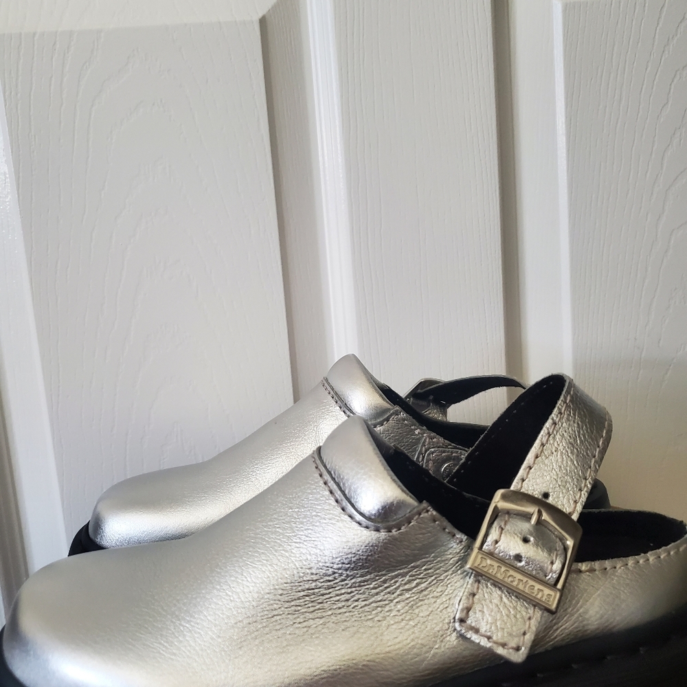 Silver Dr Martens Sling Back Mules - Picture 10 of 16